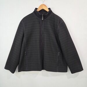 Aeros Womens 1X Black Textured Quilted Full Zip Mock Neck Jacket Minimalist Y2K